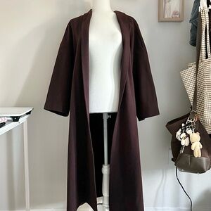 Prologue Trench Coat in Dark Maroon Burgundy Belted Wrap Dress Relaxed Fit Cute